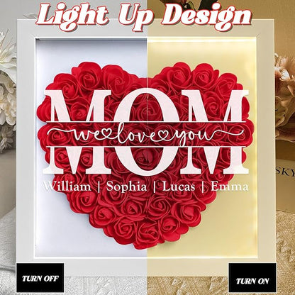 Personalized Mom Flower Shadow Box With LED Light Mom We Love You Flower Shadow Box Light Up Frame With Kid's Name Mothers Day Gifts for MOM Grandma Family Birthday