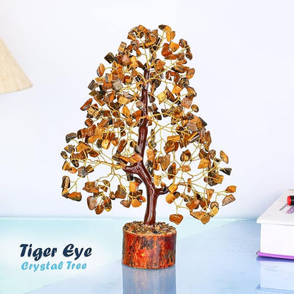 YATHABI Tiger Eye Crystal - Gem Tree - Stone Bonsai Tree - Good Luck Money Tree - Chakra Stone - Spiritual Tree - Crystal Tree for Life Decor - Crystal Gift - Crystal Energy