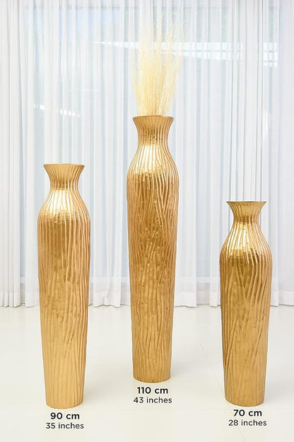 Leewadee Large Gold Home Decor Floor Vase - Wooden 26 inch Tall Farmhouse Decor Flower Holder for Fake Plant and Pampas Grass