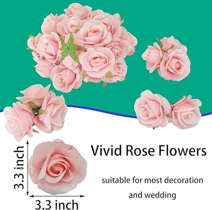 Artificial Satin Rose Flower Heads,42 Pcs Silk Rose Heads with Stems,3.5'' Rose Artificial Flowers Bulk,Artificial Rose Flower Heads for DIY Crafts Bouquet (42, Light Pink)