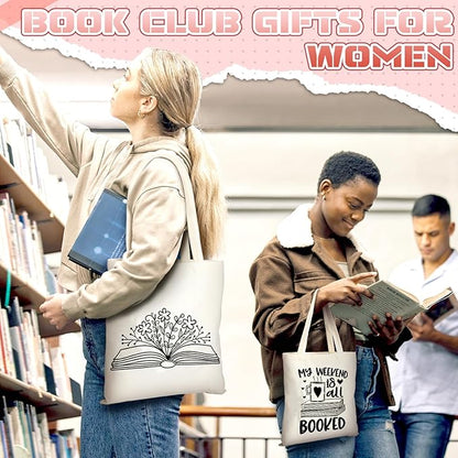Sweetude 8 Pcs Christmas Book Lovers Club Gifts Bulk Canvas Tote Bags Bookish Librarian Reader Gift for Women Teacher Present(Basic Style)