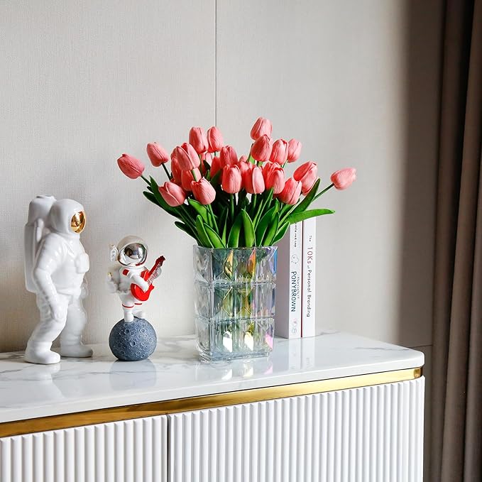 36 PCS Tulips Artificial Flowers 13" PU Fake Flowers for Wedding Home Decor(Coral Pink)