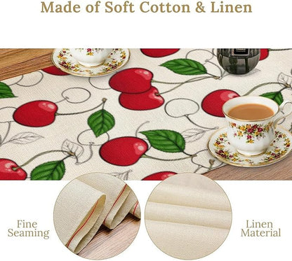 Red Cherry Table Runner,Spring Summer Fruit Tropical Birthday Party Decorations Dining Room Home Kitchen Table Decor 13 x 120In
