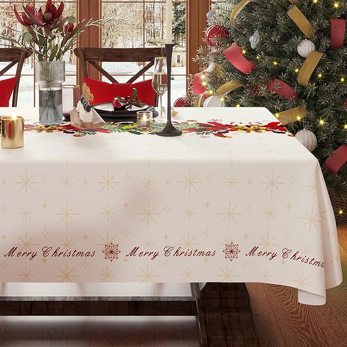 Christmas Rectangle Table Cloth,100% Waterproof Tablecloth,Christmas Decorations for Home, Vinyl Tablecloth Plastic Table Cover for Party，Picnic,Dining,Outdoor 54" x 54",Frosted Wreath