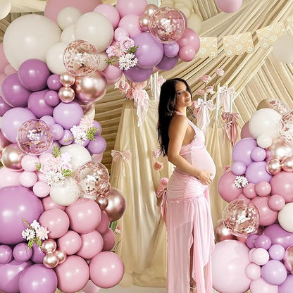 Dusty Purple Balloon Arch Kit, 152Pcs Dusty Pink White Sand Lavender Lilac Light Purple Champagne Gold Confetti Balloons for Baby Bridal Shower Wedding Engagement Birthday Party Decorations