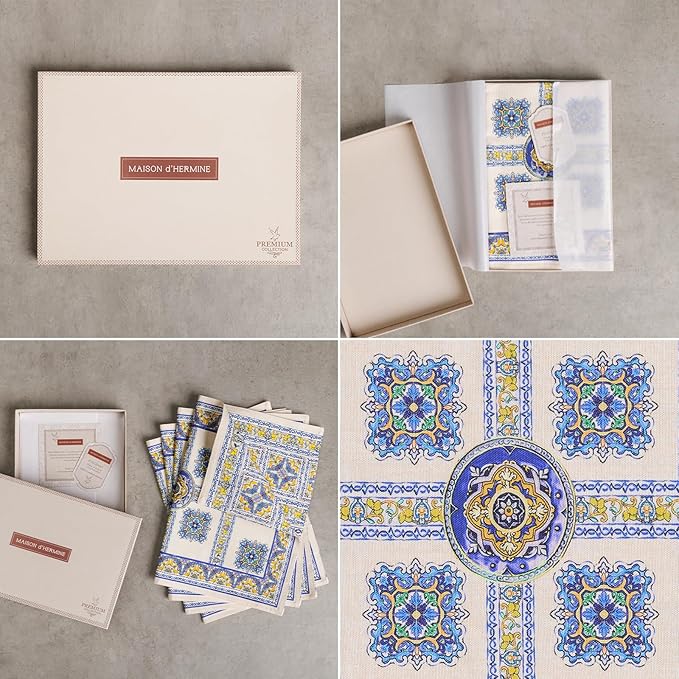 Maison d' Hermine Placemat 100% Combed Cotton Premium Cloth Placemats 13"x19" Washable Place Mats, Home, Kitchen, Dining, Cocktail Parties & Camping - Sciacca (Set of 4)