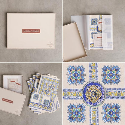 Maison d' Hermine Placemat 100% Combed Cotton Premium Cloth Placemats 13"x19" Washable Place Mats, Home, Kitchen, Dining, Cocktail Parties & Camping - Sciacca (Set of 4)