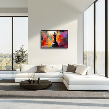 King Chess Large Wall Art Framed Colorful Wall Decor for Living Room Chess Pictures Oversized Canvas Print Painting Modern Extra Large Framed Artwork for Bedroom Office Home Decor 36"x24"