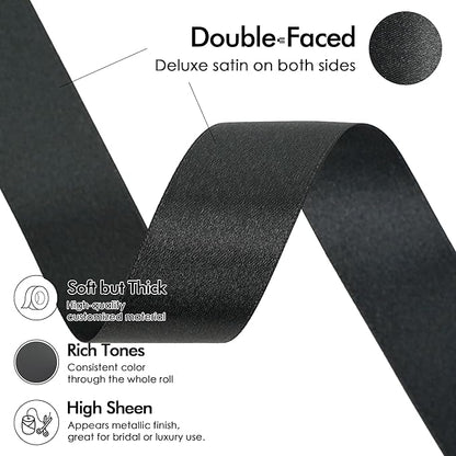 MEEDEE Black Ribbon 1 Inch Black Satin Ribbon Lux Double Faced Satin Ribbons by 50 Yards Polyester Wrapping Ribbons for Crafts, Weddings, Flower Bouquet, Holiday Decorating