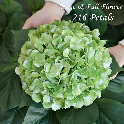 Green Hydrangea Artificial Flowers, 4Pcs 22" Large Lifelike Faux Silk Flowers, Full Artificial Hydrangeas for Bouquet Table Centerpieces Indoor Spring Outdoor Home