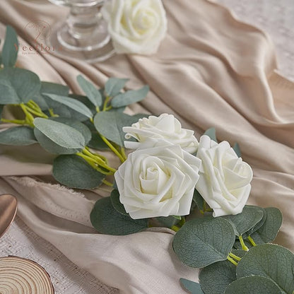 Artificial Flowers, 25pcs Ivory Foam Roses for Wedding Bouquets Centerpieces Arrangements, Home Party Indoor Outdoor Decoration