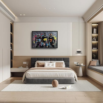 Large Football Wall Art for Living Room, Framed Oversized Graffiti Sport Wall Decor Cool Canvas Painting Pictures for Men Modern Artwork for Living Room Bathroom Bedroom Office Dining Room 36"x24"