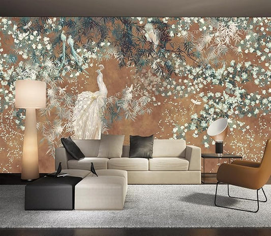 Cliouar-Wall Mural Wallpaper for Bedroom Living Room White Peacock Peel and Stick 90" x 67"