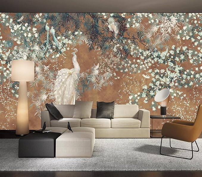 Cliouar-Wall Mural Wallpaper for Bedroom Living Room White Peacock Peel and Stick 160" x 114"