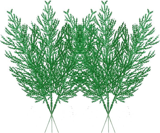 Christmas Glitter Stems 24pcs Artificial Pine Tree Picks for Christmas Tree Ornaments fillers, DIY Xmas Wreath, Crafts, Garland, Holiday, Party, Wedding and Home Decoration (Green)