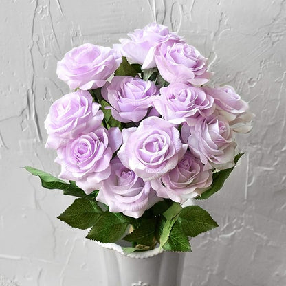FiveSeasonStuff Real Touch Roses Artificial Flowers, Wedding Silk Flowers Bouquet & Floral Arrangement 12 Stems (Pale Lavender)