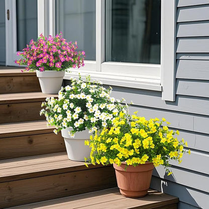 Outdoor Artificial Flowers UV Resistant & Fade Proof, 12 Pack Realistic Fake Flowers for Garden, Patio, Lawn Decor - Weatherproof Plastic Plants (White)