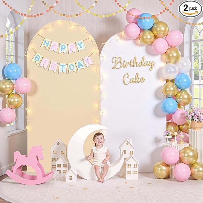 White Beige Arch Backdrop Cover Set of 2-7.2ft 6ft Wedding Arch Covers-Wrinkle Free Stretchy Spandex Fitted Chiara Arch Stand Cover for Birthday Party Baby Shower Photo Photography