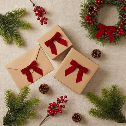 30 Pcs Velvet Ribbon Bows 3.5" x 3.5" Pre Tied Christmas Velvet Bows with Twist Tie for Gift Packaging Christmas Tree Wreaths Door Windows Wedding Party Decoration(Bright Red)
