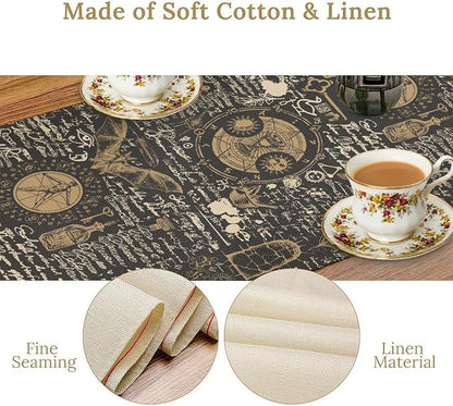Gothic Table Runner,Black Gold Vintage Theme Print Table Runner for Home Kitchen Table Dining Garden Farmhouse Wedding Party Decor 13x70 Inch