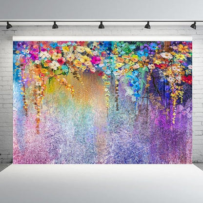 8x6ft Purple Abstract Flower Backdrop Watercolor Painting Photography Background for Wedding Bridal Shower Birthday Party Portrait Shooting Video Studio Props