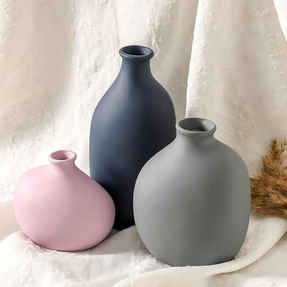 Ceramic Vase Set of 3,Decorative Vases Home Decor, Modern Boho Rustic Farmhouse Pottery Vases for Pampas Grass Dried Fresh Flowers,Bedroom,Living Room,Bookshelf, Mantel，Centerpiece Table Decor