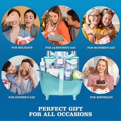Bath and Body Basket Set Luxury EUCALYPTUS & Mint Spa Gift Basket for Women, Unique Bath Gift Baskets Gifts, Home Spa Kit Christmas Gifts for Women, birthday gift baskets for Dad Mother's Day