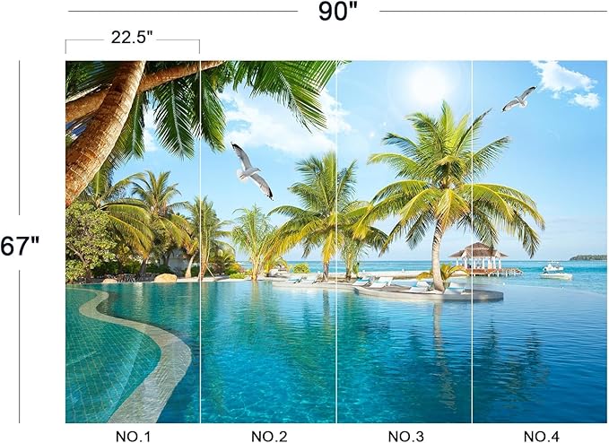 Eierme-Luxury Beach Resort Background Mural Wallpaper Peel and Stick 90" x 67"