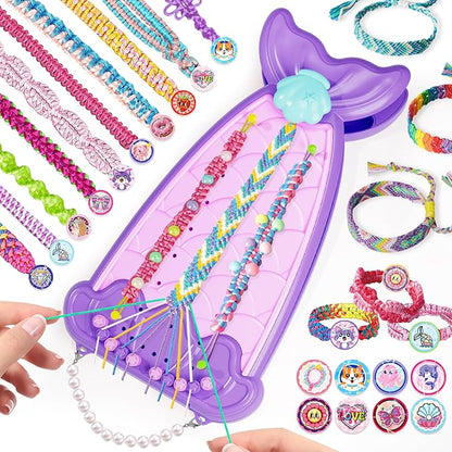 2-in-1 Friendship Bracelet Making Kit, Arts and Crafts for Girls Ages 8-12, Jewelry Making Kit＆DIY Travel Activity Toys Set, Christmas Birthday Gifts for 6 7 8 9 10 11 12 Year Old Teen Girls (Purple)
