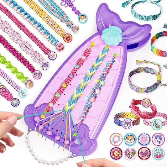 2-in-1 Friendship Bracelet Making Kit, Arts and Crafts for Girls Ages 8-12, Jewelry Making Kit＆DIY Travel Activity Toys Set, Christmas Birthday Gifts for 6 7 8 9 10 11 12 Year Old Teen Girls (Purple)