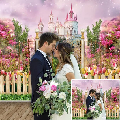 7x5ft Fantasy Castle Wonderland Backdrop Flower Garden Sweet Princess Birthday Party Photography Backdrop Girls Portrait Banner Baby Shower Kids Birthday Party Decorations