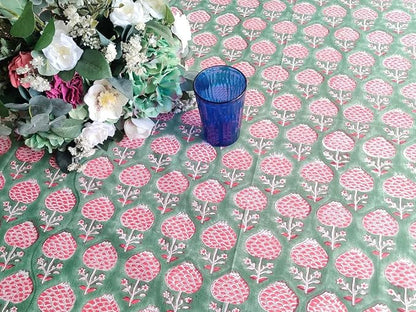 ATOSII Roma Green 100% Cotton Fall Autumn Rectangle Tablecloth, Hand Block Print Washable Table Cover, Christmas Parties Buffet Dining, Weddings, Thanksgiving, Preppy Decor 60 X 108 Inches 8 Seater