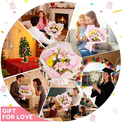 1800PCS Pipe Cleaners Craft, Pipe Cleaner Bulk Flower Kit, 6 Colors Chenille Stems Flower Making Kit with Floral Wrapping Paper and Ribbon, Gardening Tape, Stamen for Art and Craft Supplies