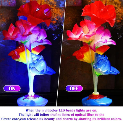 12 Pcs Luau Party Decorations Optic LED Fiber Flower Centerpieces Table Decorations Optic Flashing Color Changing Artificial LED Flower Fairy Light Party Festival Decor for Home Wedding