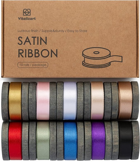 Vitalizart Satin Ribbon 3/8 Inch Double Faced Silk Like Thin Ribbon for Gift Wrapping Bouquet Hair Wedding Christmas Decoration 30 Yards