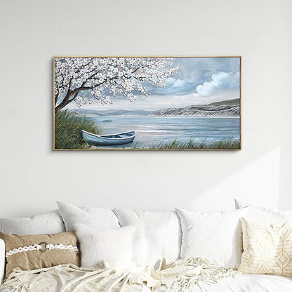 KLAKLA Large Canvas Art Plum Blossom Lake White Wall Decor Living Room Bedroom Picture Over Bed Framed Artwork for Wall Modern Canvas Paintings Office 20x40 Inches