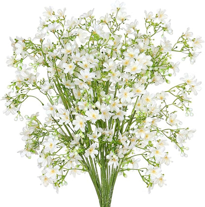 Artificial Flowers 8PCS Silk Flowers with Long Stems, Fake Flowers Bulk Fake Babys Breath, White Flowers for Tall Vase Outdoor Garden Wedding Party Home Table Centerpiece Winter