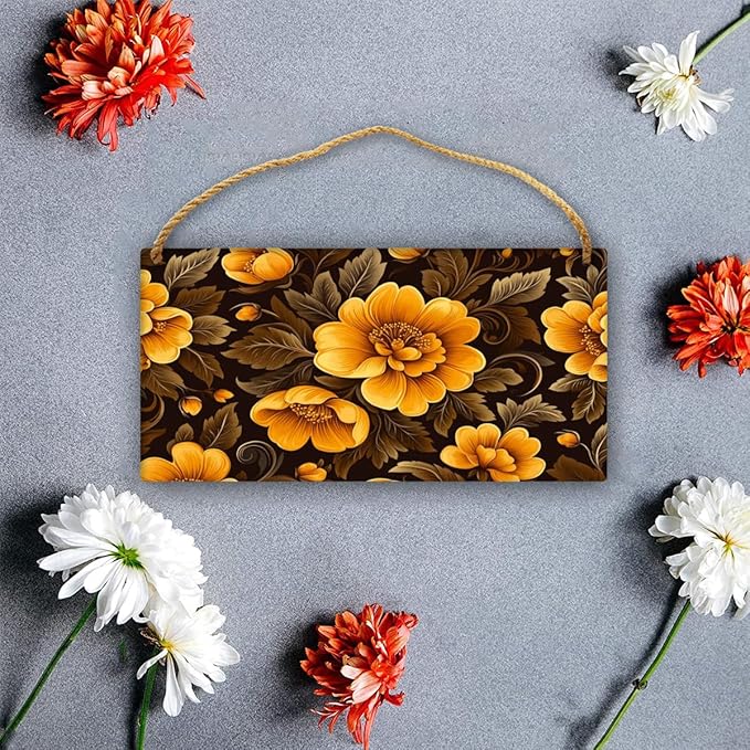 Luxurious Black & Gold Floral Vintage Wooden Sign 12x6 Inch - Elegant Living Room Decor for Retro Home Enthusiasts, Opulent Accent to Infuse Floral Grandeur into Domestic Retreats