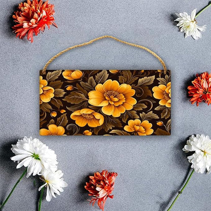 Luxurious Black & Gold Floral Vintage Wooden Sign 12x6 Inch - Elegant Living Room Decor for Retro Home Enthusiasts, Opulent Accent to Infuse Floral Grandeur into Domestic Retreats
