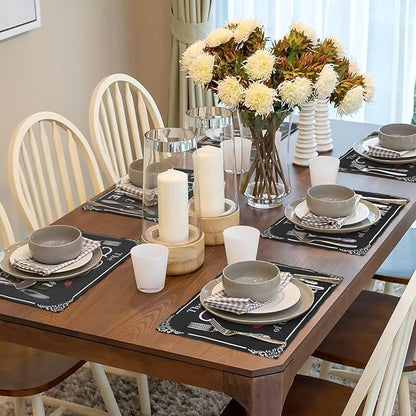 Fork Spoon Kitchen Table Placemats Set of 6 Retro Country Cooking Theme Place Mats for Home Party Indoor Holiday Rustic Washable Heat Resistant Table Mats 12 x 18 Inch