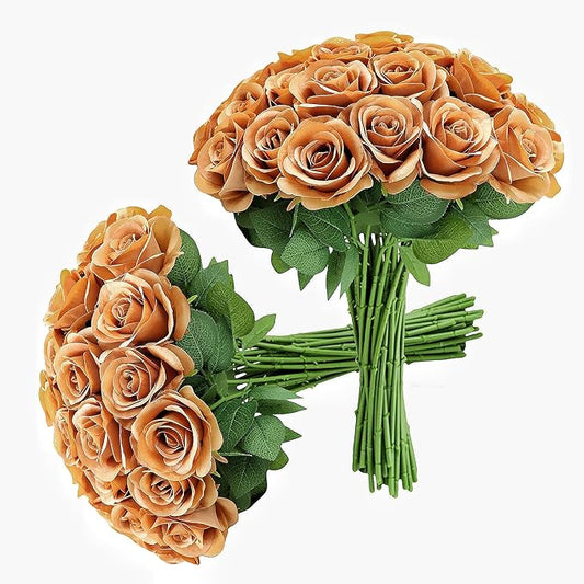 30pcs Roses Artificial Flowers Terracotta Fake Roses Flowers with Long Stems Silk Flowers for Wedding Bouquet Centerpices Decorations Party Bridal Baby Shower Home Decor