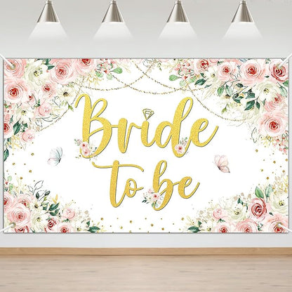 Mocsicka Bridal Shower Backdrop Pink Floral Bride to Be Banner Pink Engagement Bachelorette Party Decorations Photo Booth Props