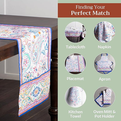 Maison d' Hermine Table Runner 100% Cotton Double Layer Table Runners 108 inches Long Decorative for Home Kitchen Dining Party Wedding Bridal Shower Spring Summer (Indian Floral, 14.50" x 108")