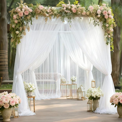 10x10 White Tulle Backdrop Curtains for Parties, Sheer Backdrop Curtain Wedding Photo Background Drapes for Baby Shower Photography Birthday Party