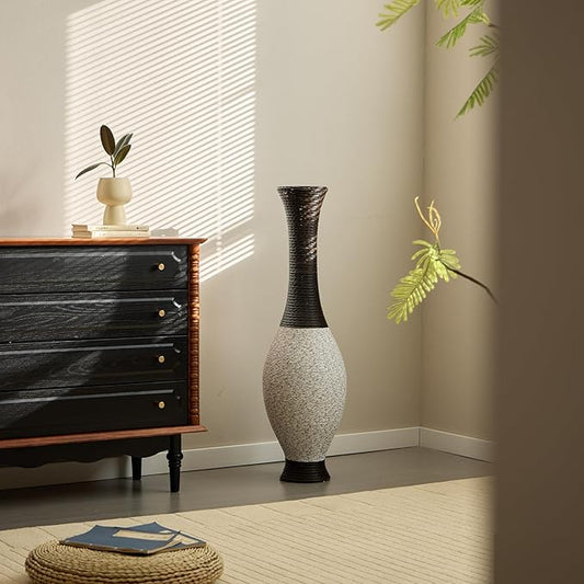 Large Hand-Woven PVC Rattan Look Floor Vase, 39.37 Inch Tall Home Decor Floor Vase for Fake Flower Dried, Farmhouse Decorative Flower Holder for Living Room, Bedroom, Dining Room, Entryway, Hallway