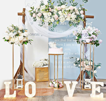 LoveCat Set of 10 Wedding Centerpieces Geometric High Gold Vases - 31.5" Artificial Flower Display Stand for Wedding Christmas Carnival Party Dinner Event Hotel Home Decor Arrangement