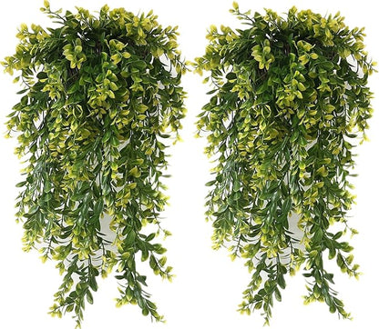 PASYOU Artificial Hanging Plants, Fake Vines Plastic Leaves Ivy Faux Greenery UV Resistant Plant for Indoor Outdoor Garden Office Decor Christmas Wedding Party Baskets DIY Decoration Yellow 4 Pack