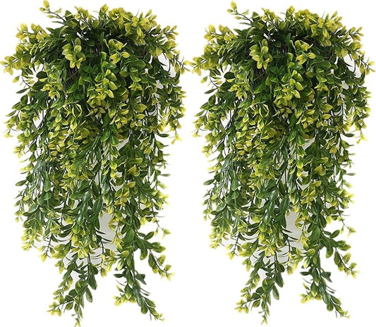 PASYOU Artificial Hanging Plants, Fake Vines Plastic Leaves Ivy Faux Greenery UV Resistant Plant for Indoor Outdoor Garden Office Decor Christmas Wedding Party Baskets DIY Decoration Yellow 4 Pack
