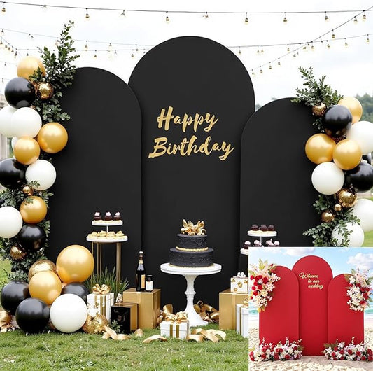 Black and Red Arch Backdrop Cover 8FT 7.2FT 6.6FT Arch Covers Stretchy Backdrop Set of 3, Wedding Arch Cover Spandex Fitted Double-Color Fabric Arch Covers for Party Baby Shower Birthday Decoration