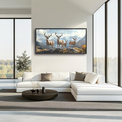 Mountain Elk Deer Large Wall Art Framed Farmhouse Wall Decor for Living Room Rustic Deer Pictures Oversized Canvas Print Painting Modern Extra Large Framed Artwork for Bedroom Office 60"x30"
